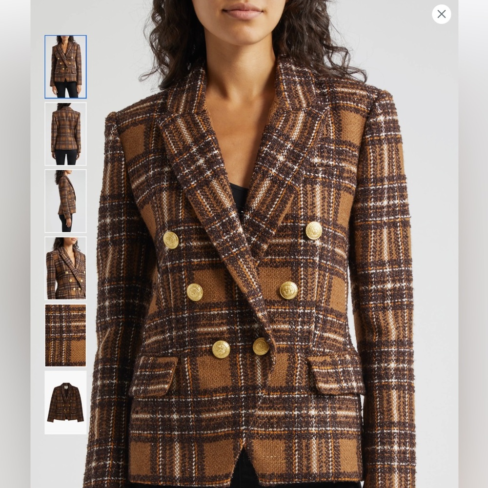 Lagence Brown Plaid Double-Breasted Women's Blazer